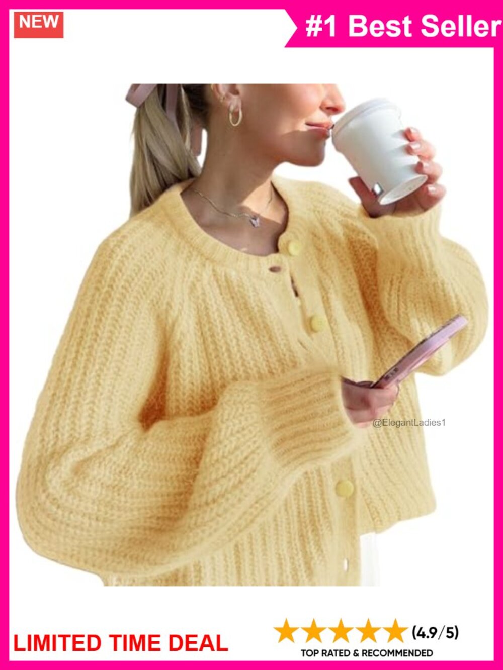 Womens Chunky Knit Cardigan Button Down Long Sleeve Slouchy Oversized Sweater